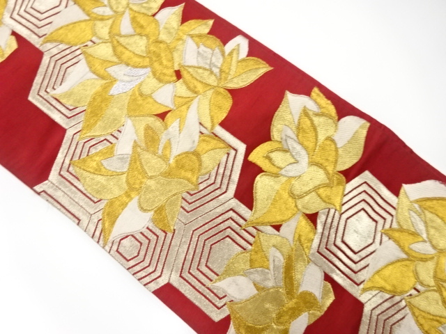 JAPANESE KIMONO / ANTIQUE FUKURO OBI / WOVEN KIKKO & FLOWER